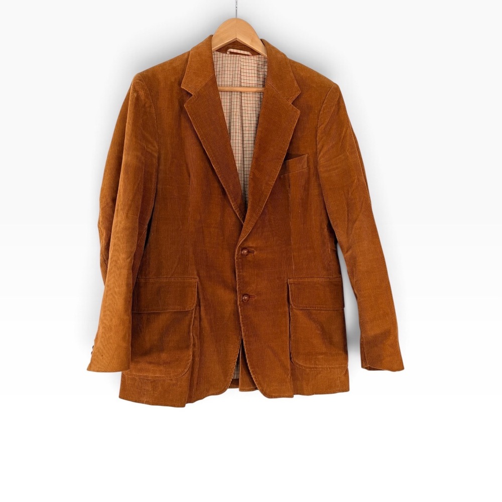 Vtg 70s Brad Whitney Corduroy Blazer Sport Coat Mens 42R Rust Brown Plaid Lined